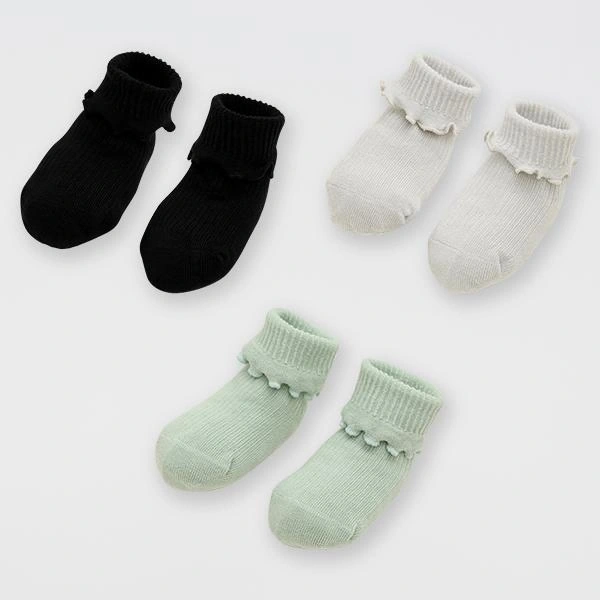 Set 3 tất sơ sinh Ualarogo cotton cổ bèo - Giao màu ngẫu nhiên