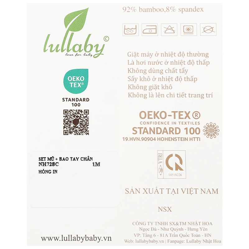 Set nón, bao tay bao chân in hình Lullaby NH728C màu trắng in xanh (0 - 3 tháng) 36