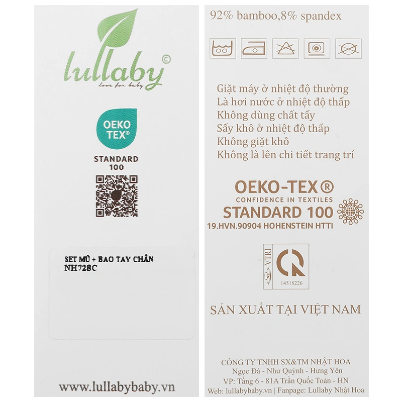 Set nón, bao tay bao chân in hình Lullaby NH728C màu trắng in xanh (0 - 3 tháng) 12