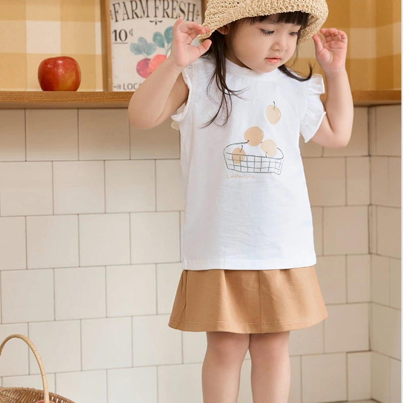 Set váy bé gái La Pomme giỏ trái cây mùa hè màu trắng - nâu 2