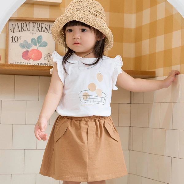 Set váy bé gái La Pomme cotton trắng - nâu