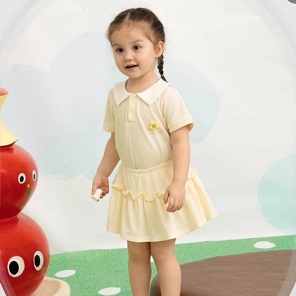 Set váy bé gái La Pomme cotton vàng nhạt