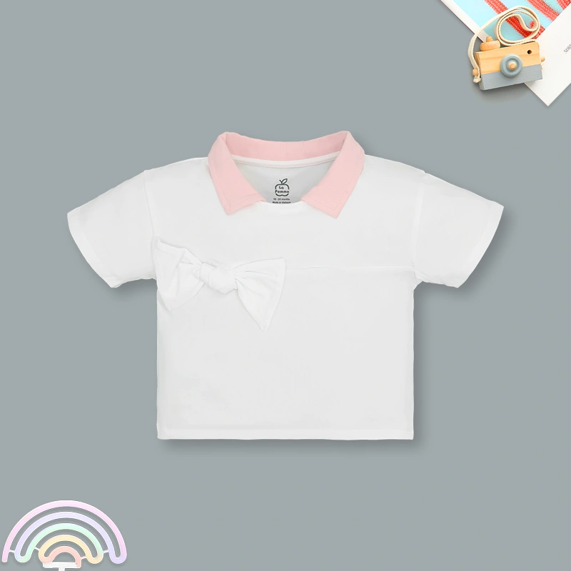 Set váy bé gái La Pomme cổ cách điệu phối nơ ngọt ngào màu trắng hồng 2