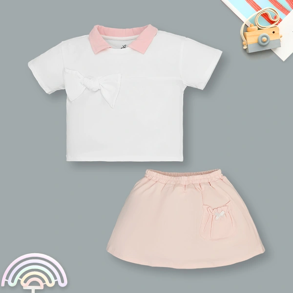 Set váy bé gái La Pomme cotton trắng hồng