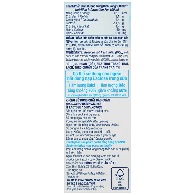 Thùng 48 hộp sữa tươi tiệt trùng TH true MILK Hilo không đường 180 ml (từ 1 tuổi) 28