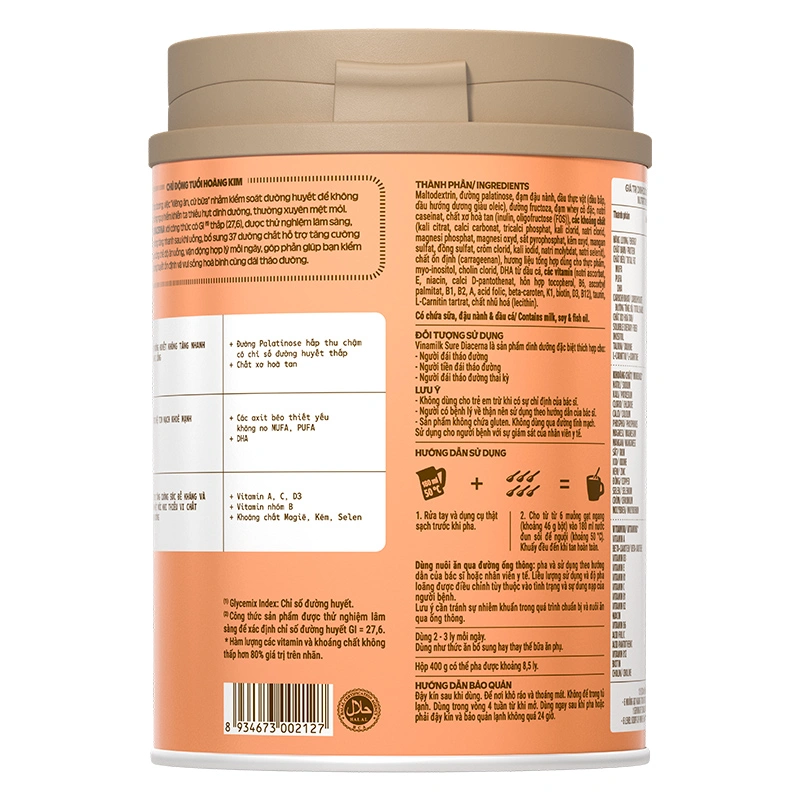 Sữa bột người lớn Vinamilk Sure Diacerna vị tự nhiên 400g 7