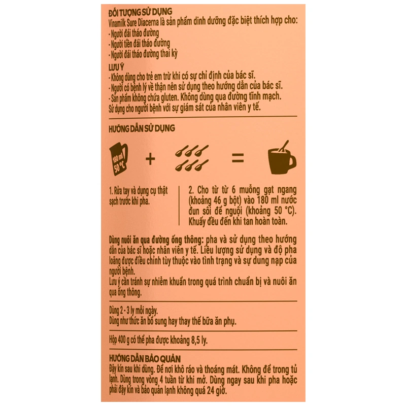 Sữa bột người lớn Vinamilk Sure Diacerna vị tự nhiên 400g 8