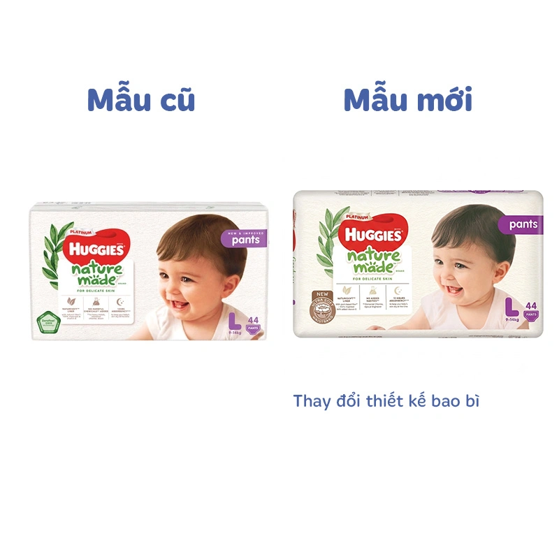 Tã quần Huggies Platinum nature made siêu cao cấp size L 44 miếng (9 - 14 kg) - Giao bao bì ngẫu nhiên 2