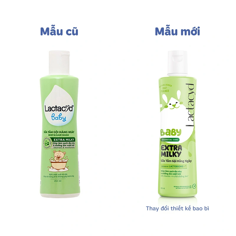 Sữa tắm & gội 2in1 cho bé Lactacyd Extra Milky hương dịu nhẹ 250 ml (mọi độ tuổi) - Giao bao bì ngẫu nhiên 2