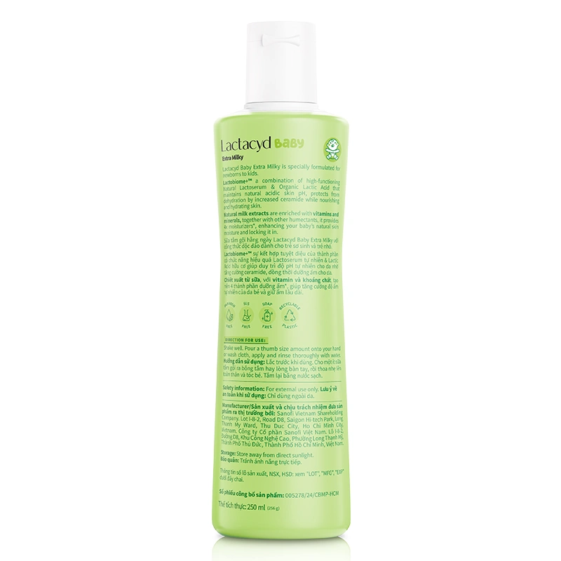 Sữa tắm & gội 2in1 cho bé Lactacyd Extra Milky hương dịu nhẹ 250 ml (mọi độ tuổi) - Giao bao bì ngẫu nhiên 3