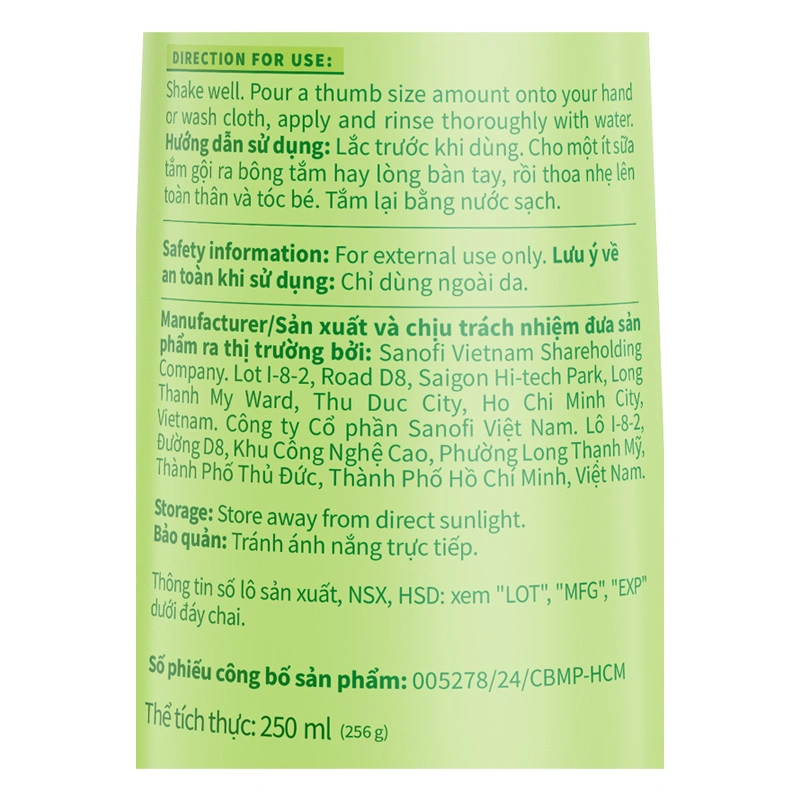 Sữa tắm & gội 2in1 cho bé Lactacyd Extra Milky hương dịu nhẹ 250 ml (mọi độ tuổi) - Giao bao bì ngẫu nhiên 5