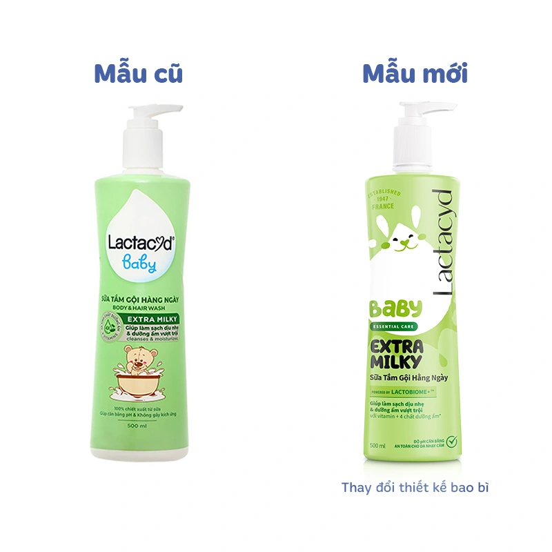 Combo 2 sữa tắm & gội 2in1 cho bé Lactacyd Extra Milky hương dịu nhẹ 500 ml (mọi độ tuổi) - Giao bao bì ngẫu nhiên 8