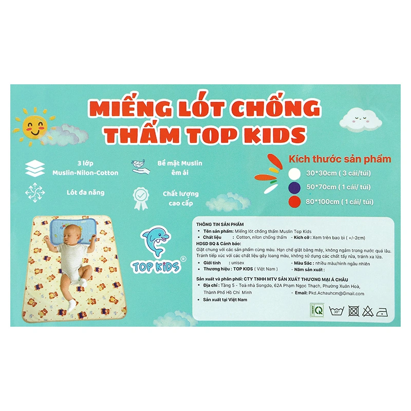 Tấm lót chống thấm TOP KIDS 50x70cm - Giao màu ngẫu nhiên 20