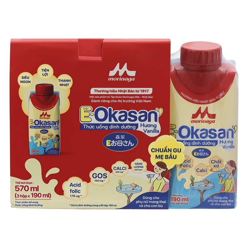 Thùng 24 hộp sữa bầu Morinaga E-Okasan hương vani 190 ml 6