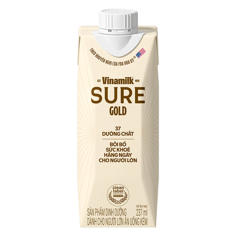 Thùng 24 sữa nước dinh dưỡng người lớn Vinamilk Sure Gold hương tự nhiên 237 ml 8
