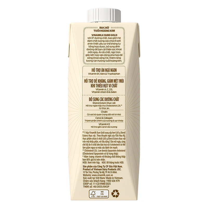 Thùng 24 sữa nước dinh dưỡng người lớn Vinamilk Sure Gold hương tự nhiên 237 ml 9
