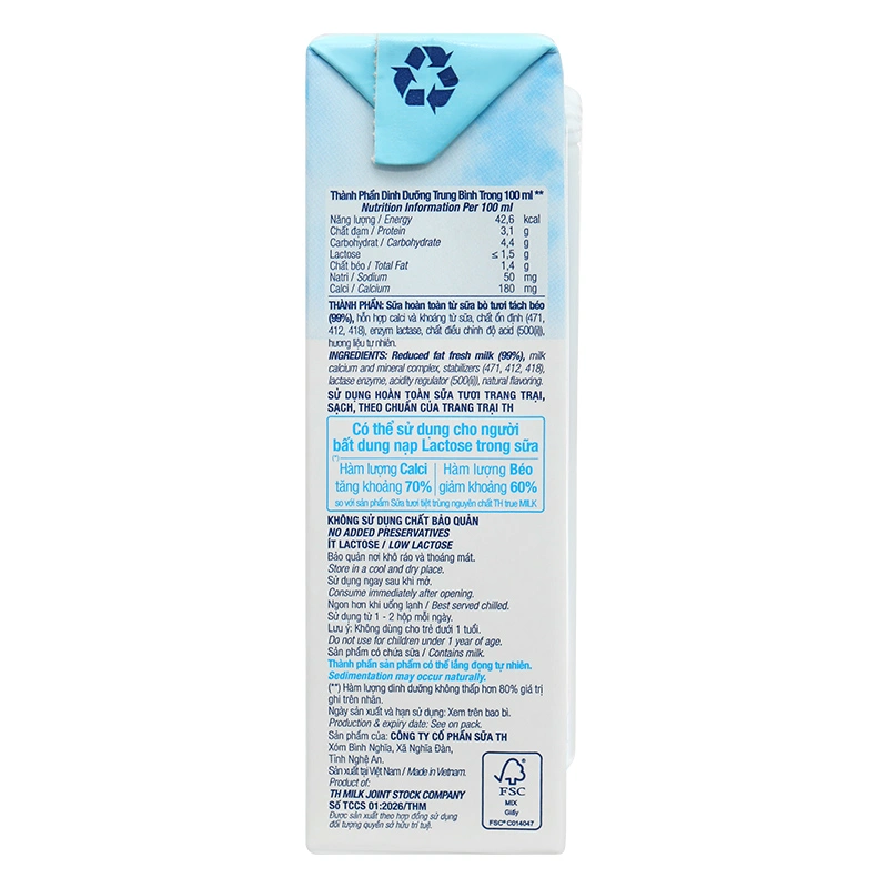 Thùng 48 hộp sữa tươi tiệt trùng TH true MILK Hilo không đường 180 ml (từ 1 tuổi) 13