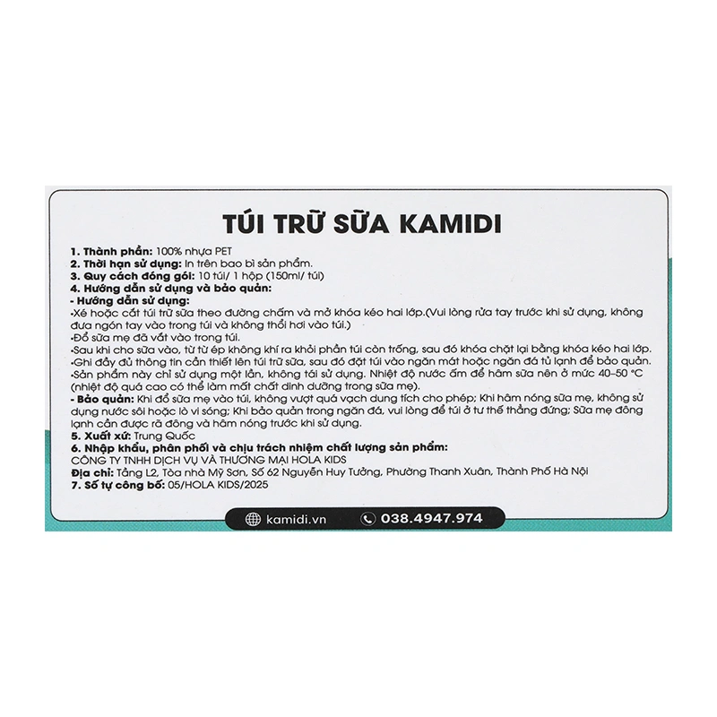 10 túi trữ sữa Kamidi 150ml 11