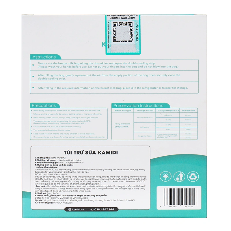 10 túi trữ sữa Kamidi 150ml 3