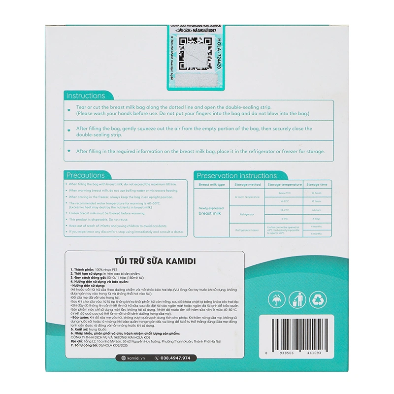 10 túi trữ sữa Kamidi 150ml 15
