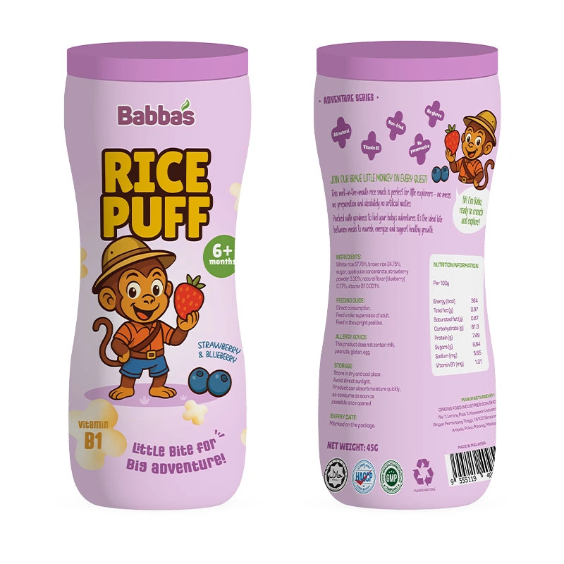 Bánh gạo ăn dặm Babba's Puffs vị dâu, việt quất lon 45g (từ 6 tháng) 4