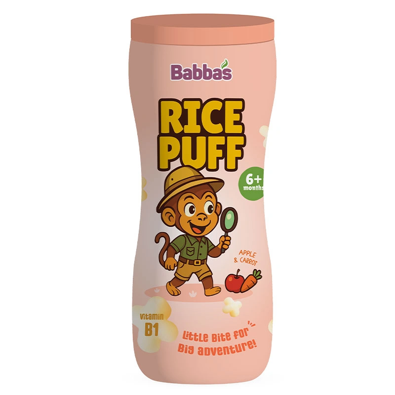 Bánh gạo ăn dặm Babba's Puffs vị dâu, việt quất lon 45g (từ 6 tháng) 12