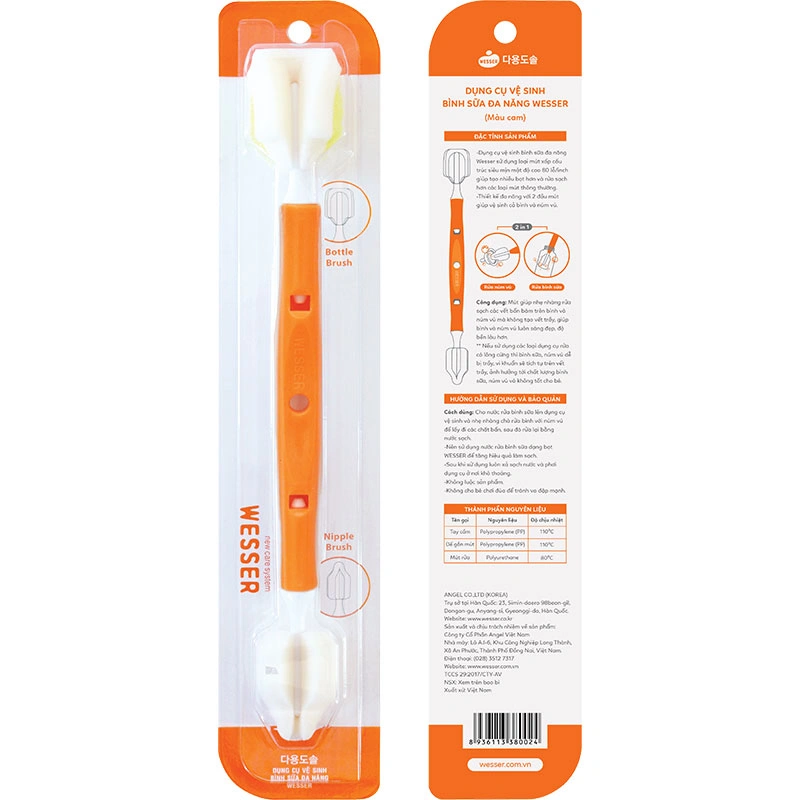 Cọ rửa bình sữa đa năng Wesser - Màu cam 4