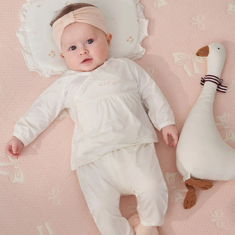 Đồ bộ tay dài La Pomme petit dệt hoạ tiết màu trắng 2