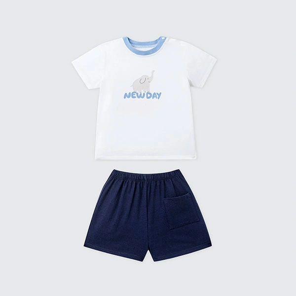 Đồ bộ tay ngắn bé trai La Pomme cotton màu trắng - 3Y