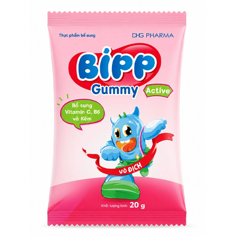 Kẹo dẻo Bipp Gummy Active bổ sung vitamon C, kẽm và B6 tăng cường sức đề kháng hương trái cây, 20g dạng gói 2