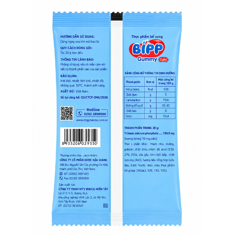 Kẹo dẻo Bipp Gummy bổ sung canxi hỗ trợ tăng chiều cao hương trái cây, 20g dạng viên (từ 3 tuổi) 3