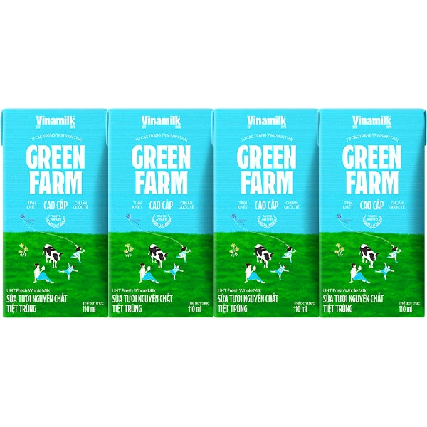 Lốc 4 hộp sữa tươi tiệt trùng Vinamilk Green Farm không đường