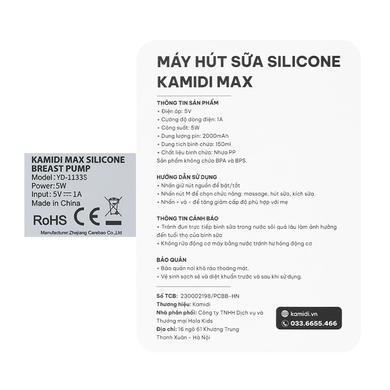 Máy hút sữa điện đôi Kamidi Max 18