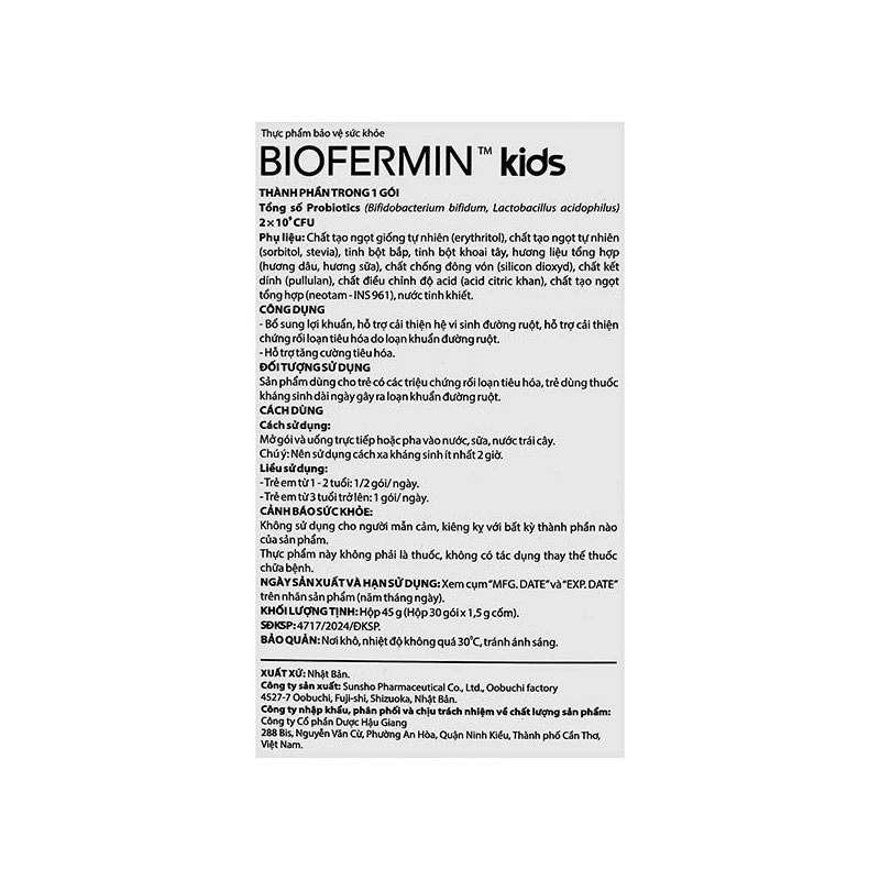 Men vi sinh Biofermin Kids hỗ trợ cải thiện hệ vi sinh đường ruột, 30 gói dạng cốm (từ 1 tuổi) 8