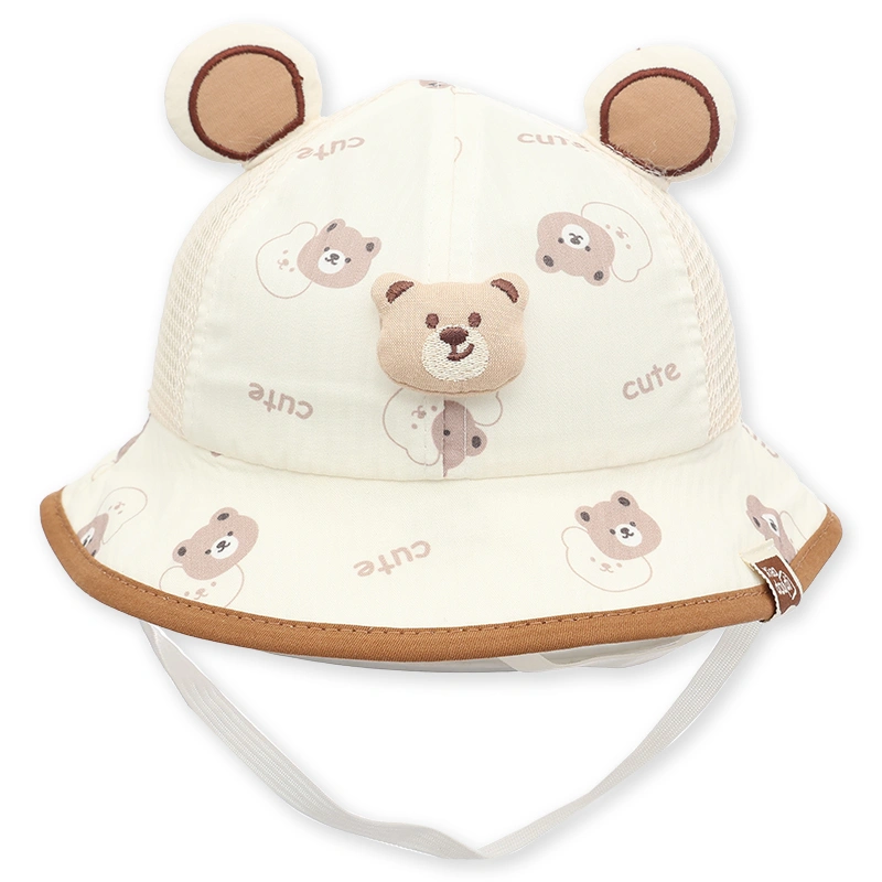 Nón vành cho bé TOP KIDS gấu cute màu nâu be 2
