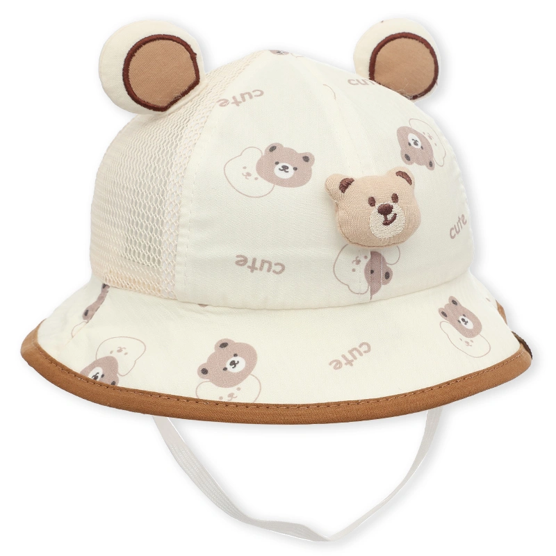Nón vành cho bé TOP KIDS gấu cute màu nâu be 3