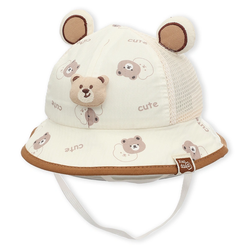 Nón vành cho bé TOP KIDS gấu cute màu nâu be 4