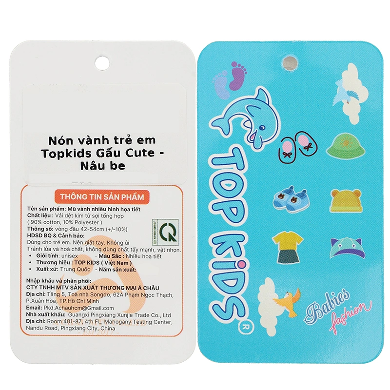 Nón vành cho bé TOP KIDS gấu cute màu nâu be 9