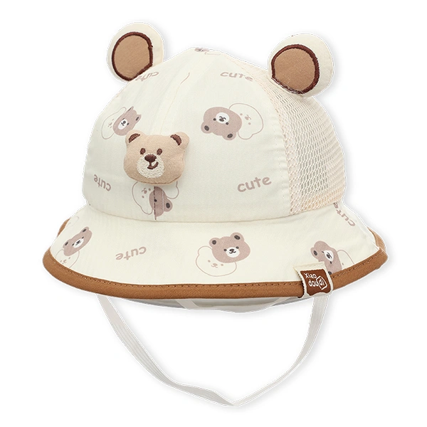 Nón vành cho bé TOP KIDS gấu cute màu nâu be 1