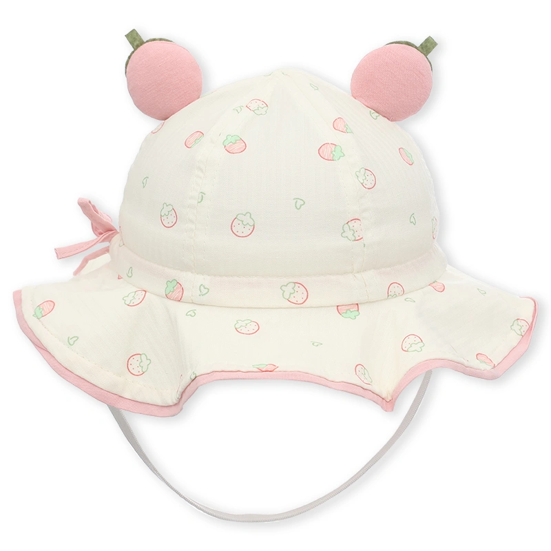 Nón vành cho bé TOP KIDS quả dâu màu trắng hồng 3