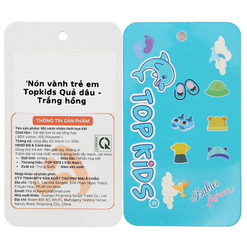 Nón vành cho bé TOP KIDS quả dâu màu trắng hồng 8