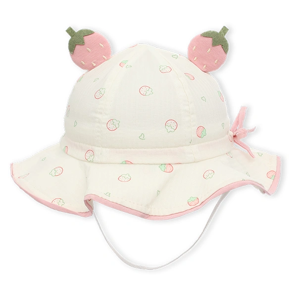 Nón vành cho bé TOP KIDS quả dâu màu trắng hồng 1