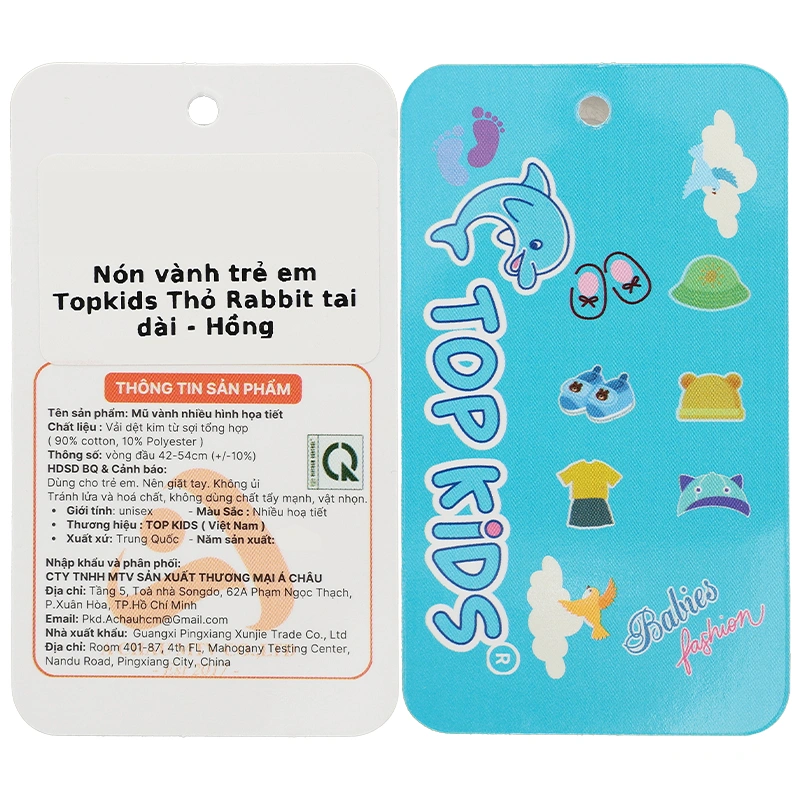 Nón vành cho bé TOP KIDS thỏ Rabbit tai dài màu hồng 9