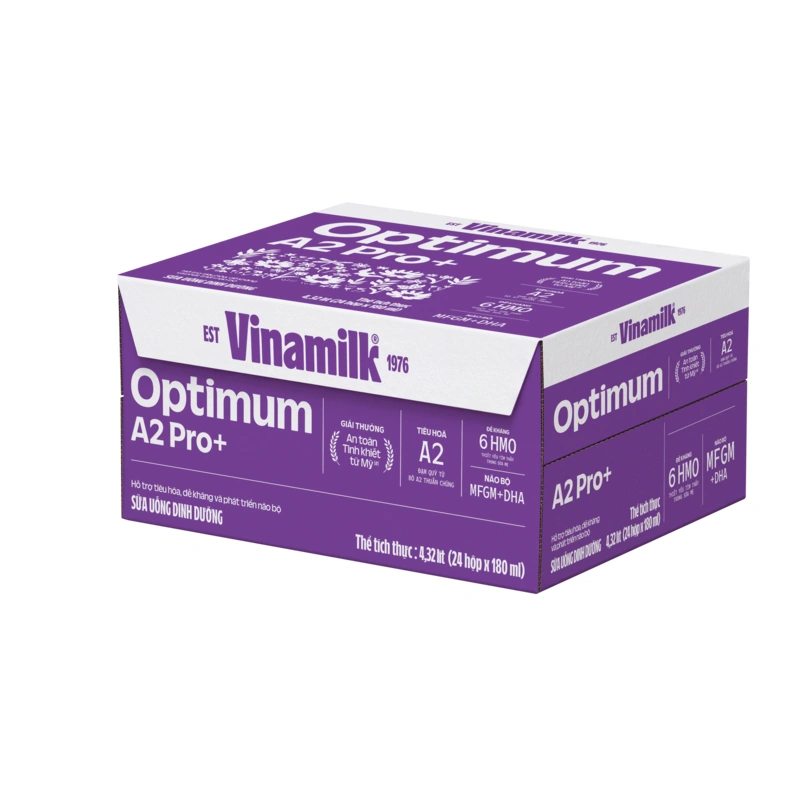 Lốc 4 hộp sữa pha sẵn Optimum A2 Pro+ 180 ml (từ 1 tuổi) 12