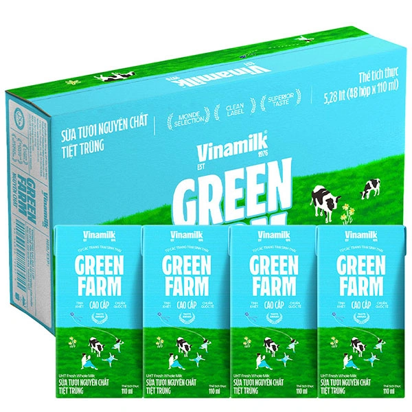 Thùng 48 hộp sữa tươi tiệt trùng Vinamilk Green Farm không đường