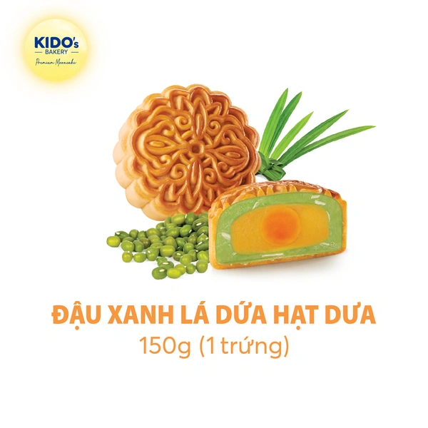 Bánh trung thu Kido's Bakery đậu xanh lá dứa hạt dưa 1 trứng 150g