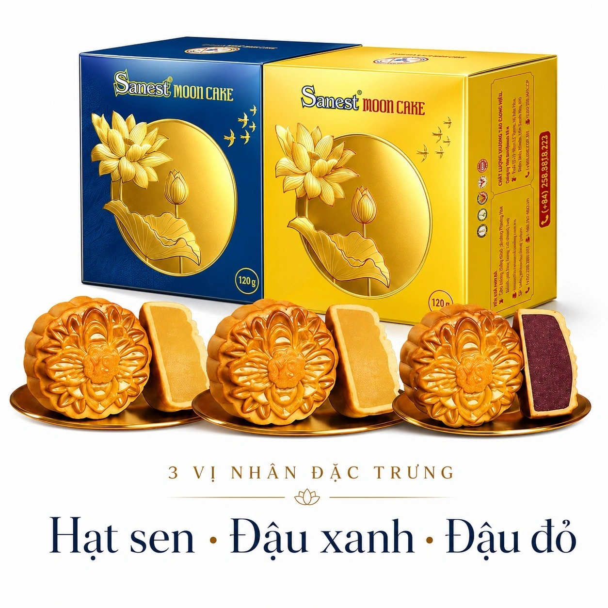Bánh trung thu Sanest yến sào đậu đỏ/đậu xanh ngũ hạt/ hạt sen 120g