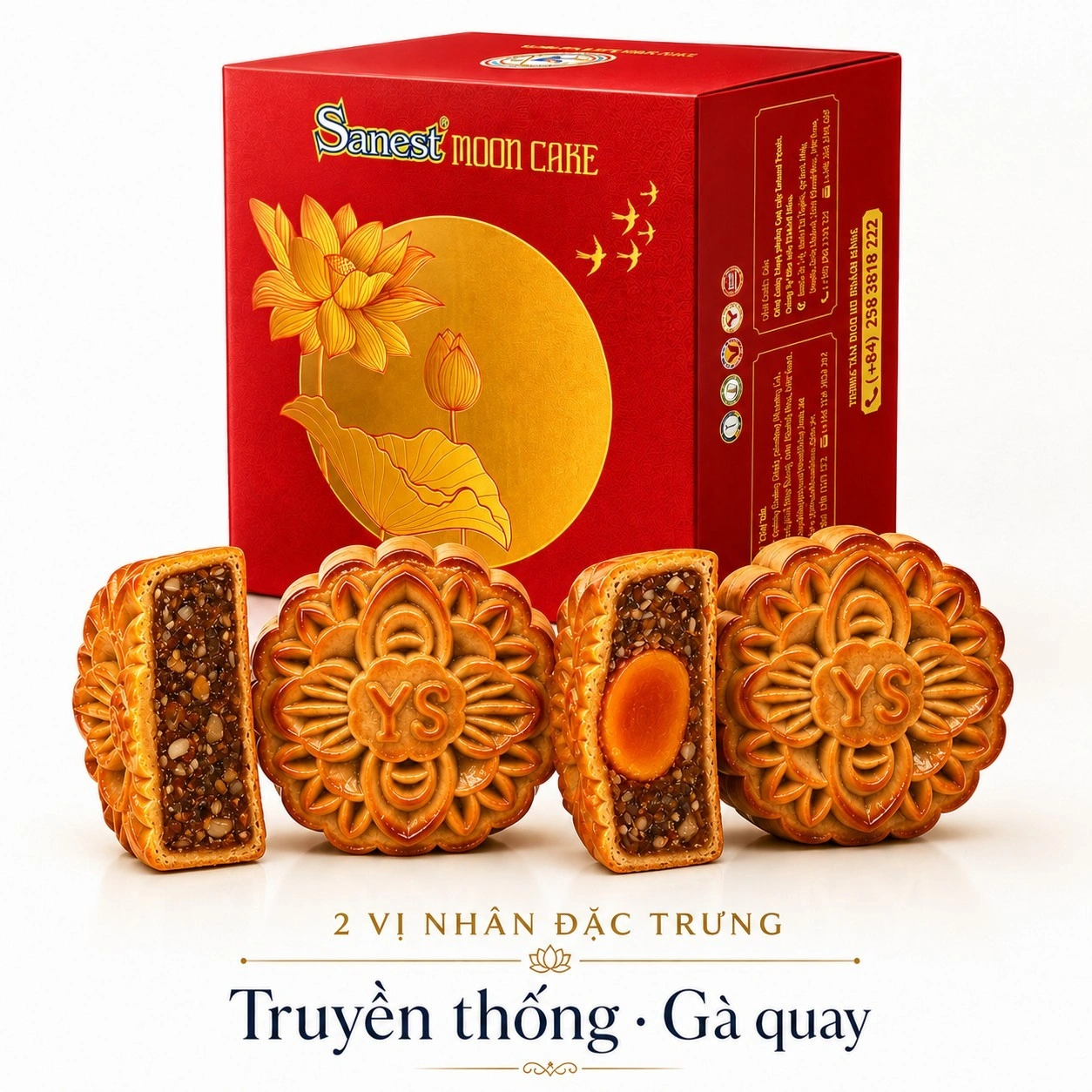 Bánh trung thu Sanest yến sào truyền thống/gà quay thượng hạng 1 trứng 120g
