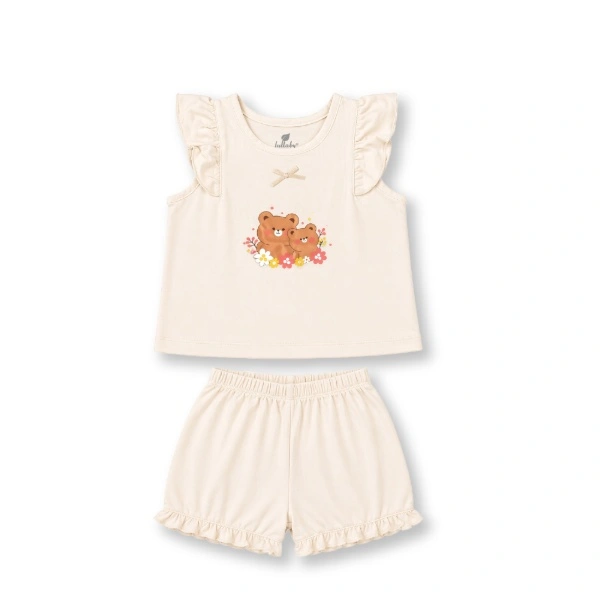 Bộ sát nách bé gái bamboo Lullaby NH710C be nhạt