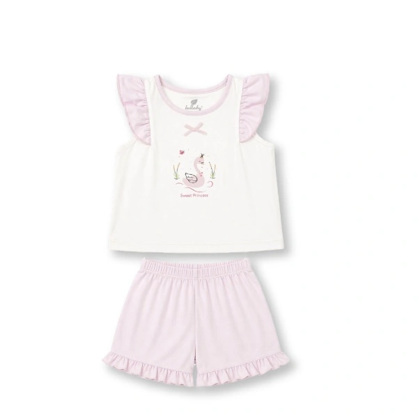 Bộ sát nách bé gái bamboo Lullaby NH710C trắng - hồng